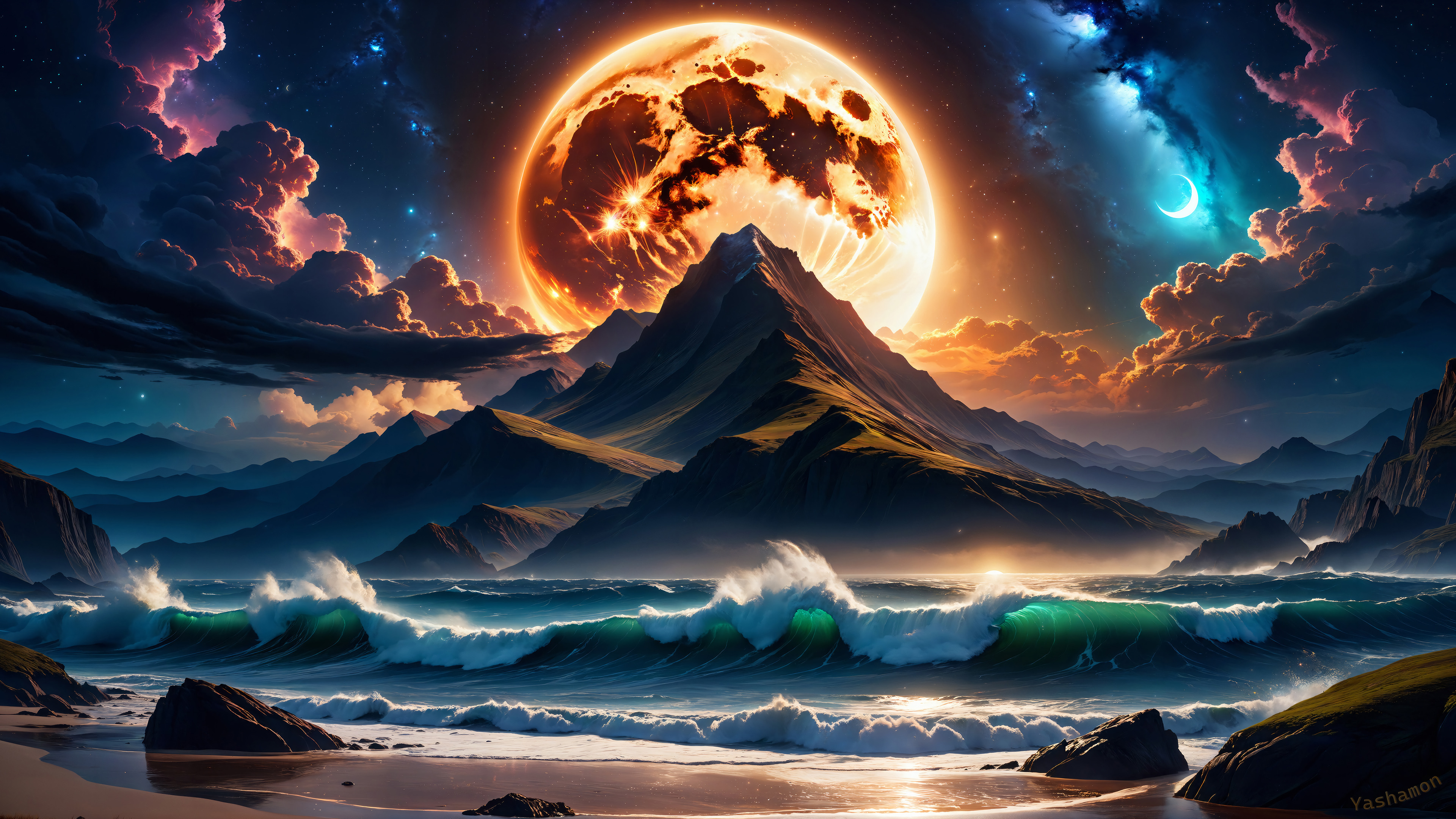 night-beach-waves-mountain-moon-clouds-scenery-digital-art-4k-wallpaper-uhdpaper.com-649@0@j